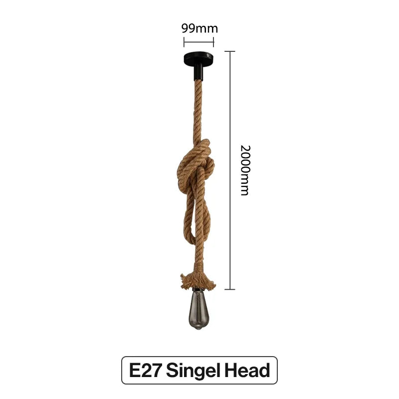RustiGlow: Vintage Hemp Rope Pendant Lamp – E27 Loft-Style Hanging Light