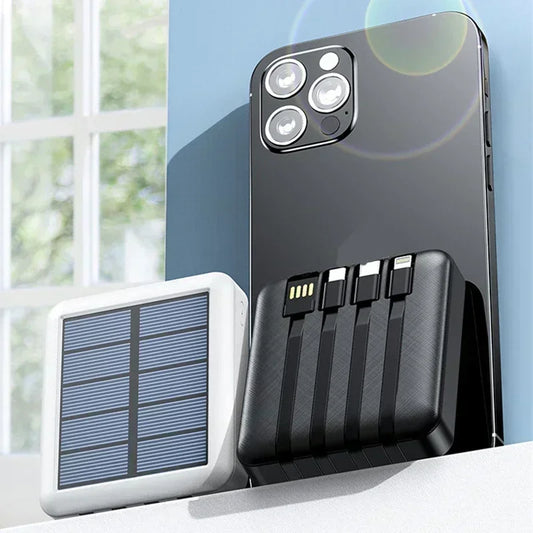 SolarMini 20000mAh Power Bank with Built-in Cables & LED Flashlight