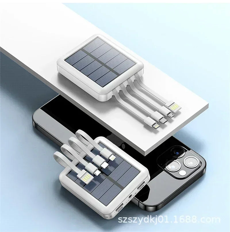 SolarMini 20000mAh Power Bank with Built-in Cables & LED Flashlight