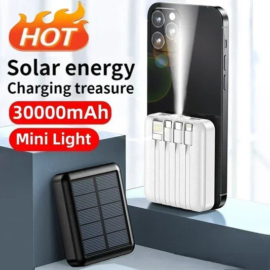 Banco de energía SolarMini de 20 000 mAh con cables integrados y linterna LED