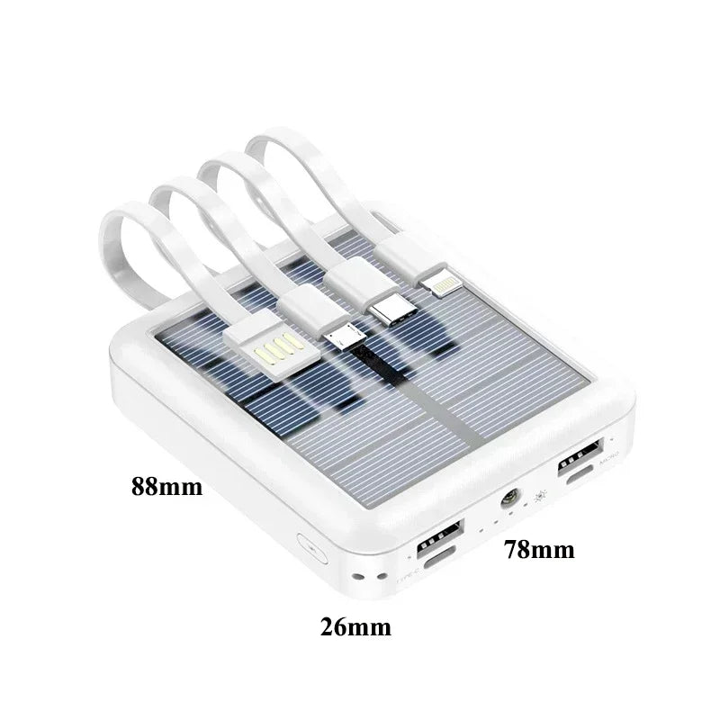 Banco de energía SolarMini de 20 000 mAh con cables integrados y linterna LED