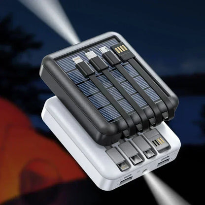 Banco de energía SolarMini de 20 000 mAh con cables integrados y linterna LED