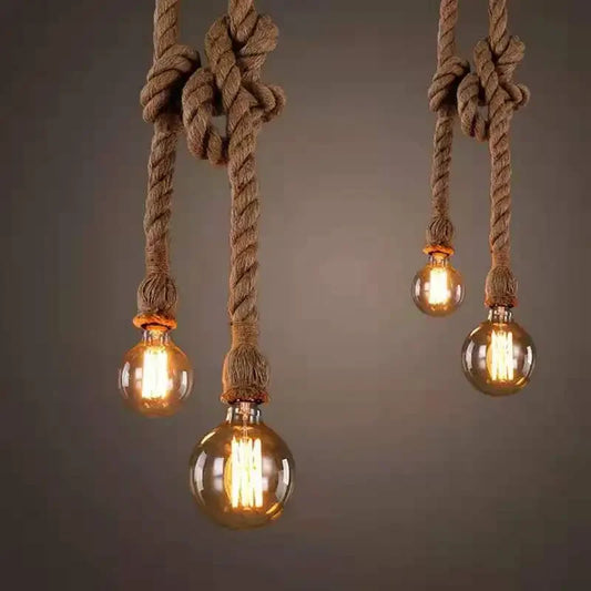 RustiGlow: Lámpara colgante vintage de cuerda de cáñamo – Lámpara colgante estilo loft E27